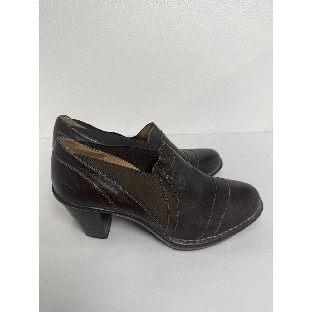 Sofft Leather Pumps Women 8.5 Brown Good‎ Slip On Block Heel Comfort Work Shoes
